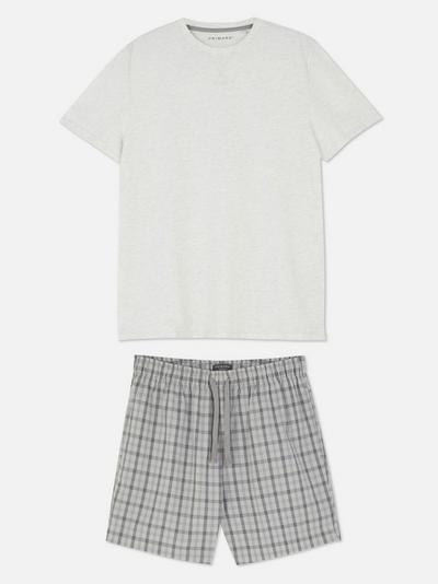 Pižama z majico s kratkimi rokavi in kratkimi hlačami z vzorcem šahovnice