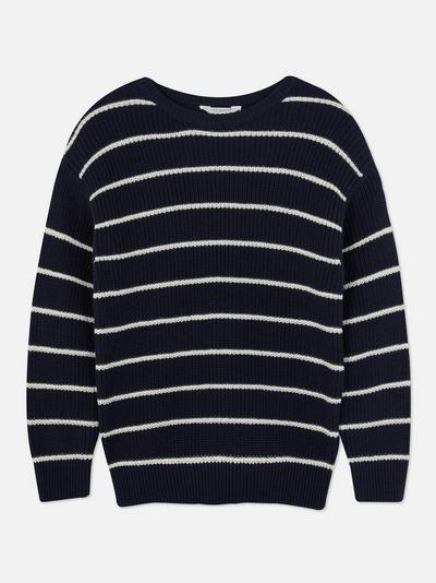 Črtast pleten pulover