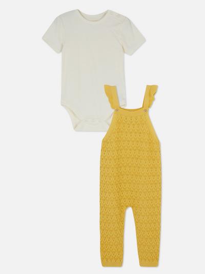 Bodysuit and Knit Dungarees Set