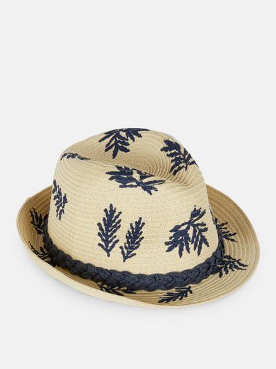 Pălărie de paie cu detaliu cu frunze de palmier
