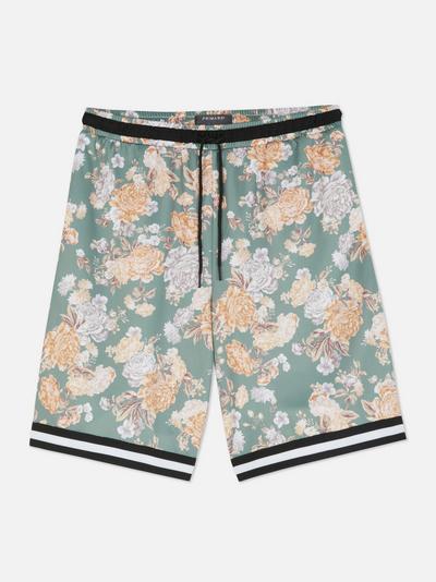 Mesh-Shorts mit Kordelzug und Blumenmuster