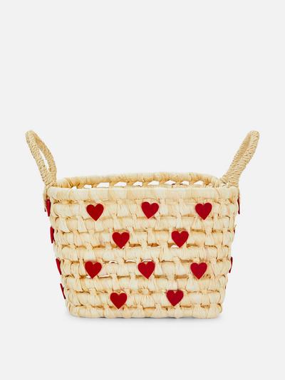 Heart Pattern Woven Square Storage Basket
