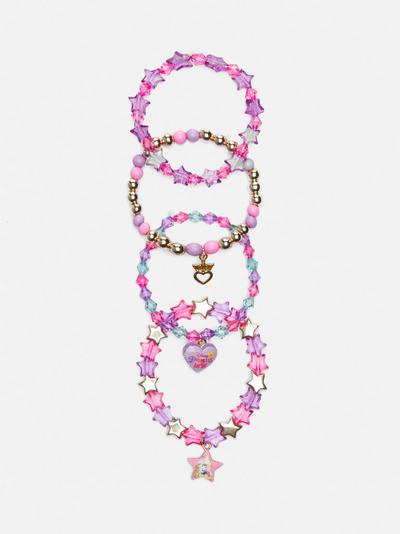 4 braccialetti con perline e ciondolo Principesse Disney
