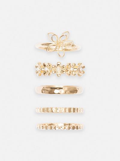Pack de 5 anillos con diseño floral