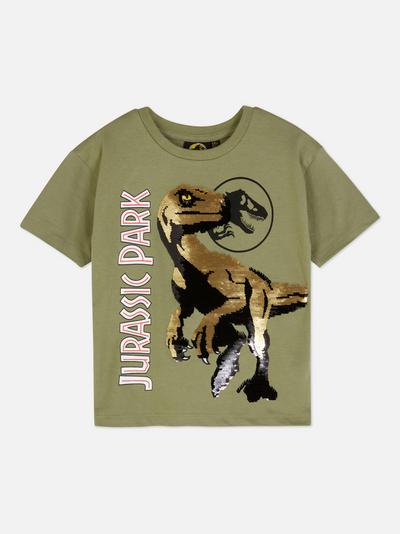 T-shirt lantejoulas Jurassic Park Dinossauro