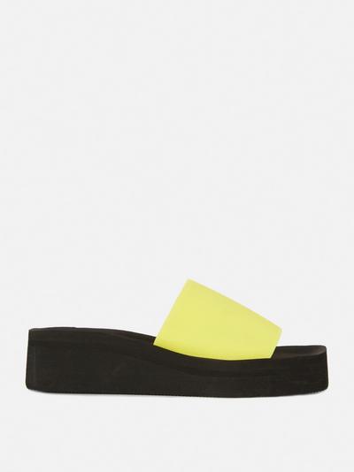 Faux Leather Wedge Slides